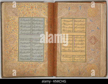 Titolo: Divan del sultano Husayn Baiqara, calligrafo: Sultan 'Ali al-Mashhadi (iraniano, Mashhad 1453–1520 Mashhad), datato 905 AH/1500 CE, fabbricato nell'attuale Afghanistan, Herat, Medio: Inchiostro, acquerello opaco e oro su carta; legatura laccata Foto Stock