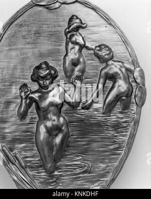 Specchio a mano, progettista: Francois-Rupert Carabin (francese, Saverne, Bas-Rhin 1862–1932 Strasburgo), 1906–7, Medio: Bronzo, vetro specchio, pietra di luna Foto Stock