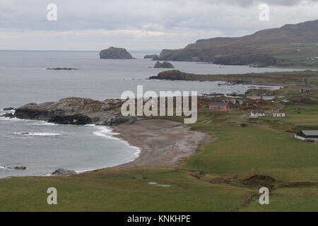 Malin Head County Donegal Irlanda su un grigio giorno nuvoloso in Irlanda. Foto Stock