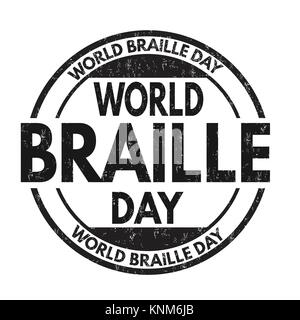 Il World Braille Day grunge timbro di gomma su sfondo bianco, illustrazione vettoriale Illustrazione Vettoriale