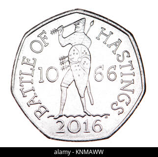 British commemorative 50p moneta. 950Th anniversario della battaglia di Hastings (Giovanni Bergdahl: 2016) Foto Stock