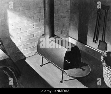 "American Interior" di Charles Sheeler, dipinto nel 1935 con gouache e grafite su carta, raffigurante una scena interna in uno stile preciso e realistico caratteristico dell'arte americana del XX secolo. Foto Stock