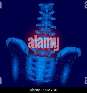 Colonna vertebrale umana hip radiculitis lombare dolore bassa poli. Geometrica delle particelle poligonali triangolo linea punto la medicina del futuro della tecnologia Blu rosso area dolorosa illustrazione vettoriale Illustrazione Vettoriale