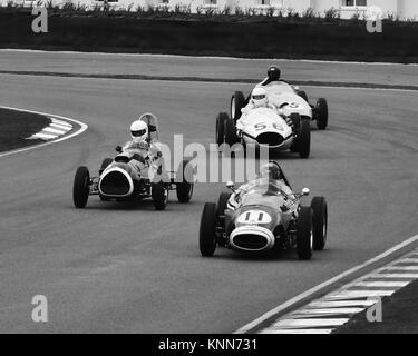 Helmut Gassmann, Connaught tipo B, Guy Plante, Cooper-Bristol Mk2 T23, Wolf-Dieter Baumann, Maserati 250F, Barrie Baxter, BRM tipo 25, Biancospino Trophy Foto Stock