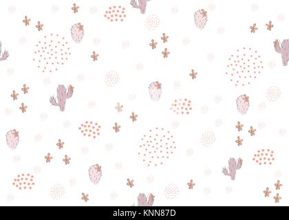 Seamless girlish pattern con cactus, cuori e punti su sfondo bianco. Illustrazione Vettoriale Illustrazione Vettoriale