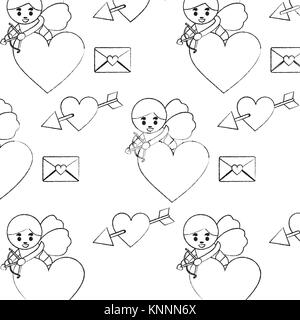 Carino cupido freccia tiro cuore lettera amore modello senza giunture Illustrazione Vettoriale