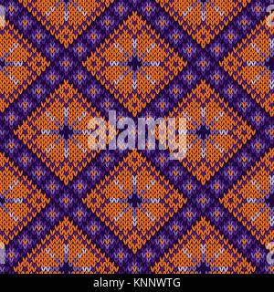 Geometrico a maglia senza cuciture vector pattern in arancione e riflessi violacei Illustrazione Vettoriale