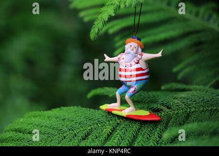 Surf Santa-Claus su Cook pino, Hawaii Foto Stock