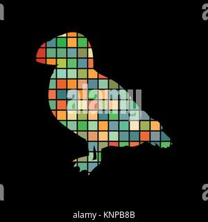 Puffin bird mosaico silhouette colore sfondo animale nero Illustrazione Vettoriale