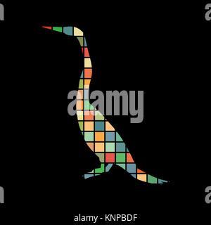 Snakebird anhinga bird mosaico silhouette colore sfondo animale Illustrazione Vettoriale