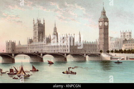 La Casa del Parlamento, il London, illustrazione Vittoriano Foto Stock