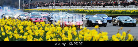 L'inizio, Ford GT40, Alan Mann trofeo, Goodwood 74a Assemblea dei Soci, automobili, Chris McEvoy, il circuito da corsa, CJM Fotografia, Classic Cars, Inghilterra, Goo Foto Stock