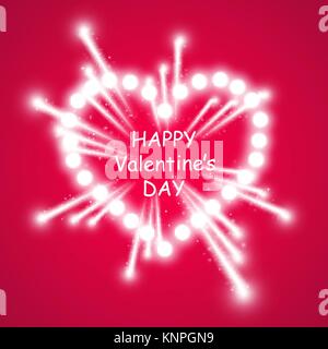 Cuore delle lampade ith fuochi d'artificio luminoso su sfondo rosa. Valentines Day card. Cuore con iscrizione ti amo. Illustrazione Vettoriale Illustrazione Vettoriale