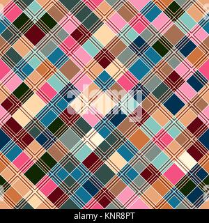 Seamless pattern tartan. A scacchi rosa pastello blu texture beige per capi di abbigliamento in tessuto e stampe home tessile. Illustrazione Vettoriale