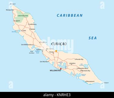 Curacao road mappa vettoriale Illustrazione Vettoriale