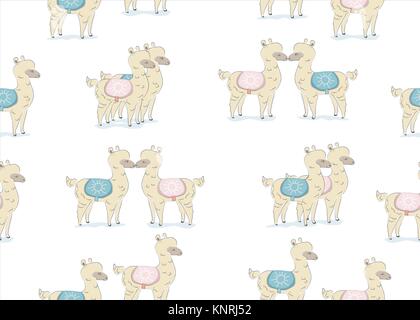 Bianco senza giunture llama pattern sul bianco. Il giorno di San Valentino. Disegnata a mano in stile scandinavo. Illustrazione Vettoriale Illustrazione Vettoriale