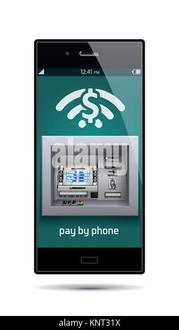 Pagare tramite telefono - ATM - Automated Teller Machine concetto - stock illustrazione Illustrazione Vettoriale