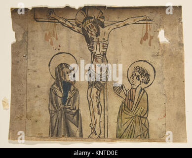 Cristo in croce con la Vergine e San Giovanni (Schr. 427a) HA INCONTRATO DP813510 382434 Artista: Anonimo, tedesco, del XV secolo, Cristo sulla croce con la Vergine e San Giovanni (Schr. 427a), xv secolo, Xilografia, foglio: 4 7/16 x 6 1/16 in. (11,2 x 15,4 cm). Il Metropolitan Museum of Art di New York. Il lascito di James Clark McGuire, 1930 (31.54.121) Foto Stock