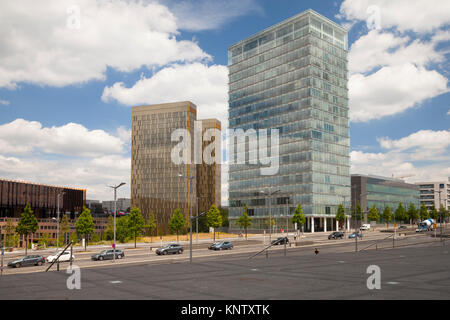 Strada davanti alla Corte di giustizia europea, edificio UE, Kirchberg Plateau, centro europeo, città di Lussemburgo, Lussemburgo, Benelux Foto Stock