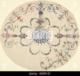 Un disegno per un soffitto ovale, attribuito a Jules-Edmond-Charles Lachaise e Eugène-Pierre Gourdet, creato nella seconda metà del XIX secolo. Il disegno misura 7/16 x 3/8 pollici ed è eseguito in grafite e pennello con lavaggio marrone su carta posata. Foto Stock