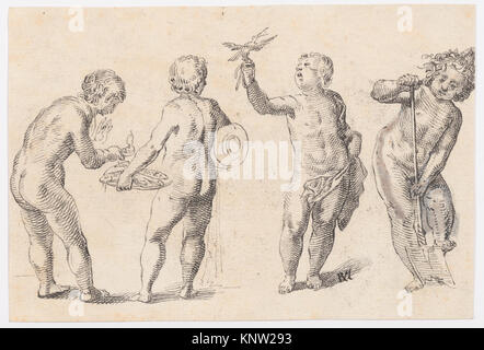 Quattro Putti che rappresentano i quattro elementi incontrato DP145156 380393 Artista: Rudolf Meyer, Svizzera, Zurigo 1605?1638 Zurigo, quattro putti che rappresentano i quattro elementi, 1605?38, penna e inchiostro nero, spazzola e grey wash, foglio: 4 1/8 x 6 in. (10,5 x 15,2 cm). Il Metropolitan Museum of Art di New York. Acquisto, Jean A. Bonna dono, 2007 (2007.223.20) Foto Stock