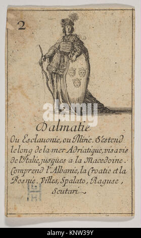 Incisione intitolata 'Dalmatie' di Stefano della bella, disegnata da Jean Desmarets de Saint-Sorlin, pubblicata nel 1644. Include dettagli storici su artista, mecenate e contesto di pubblicazione, tenuti al MET. Foto Stock