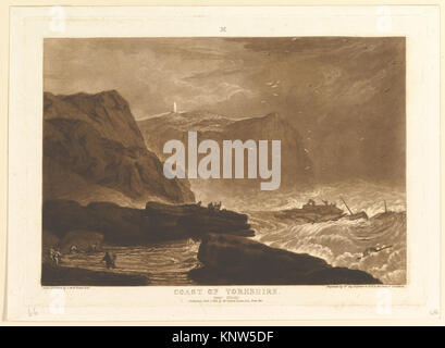 Costa di Yorkshire, vicino a Whitby (Liber Studiorum, parte V, la piastra 24) SODDISFATTE DP821400 383002 Artista: progettato e inciso da Joseph Mallord William Turner, britannico, Londra 1775?1851 Londra, incisore: William dire, Britannici Lakenham, vicino a Norwich 1768?1834 Londra, Editore: Joseph Mallord William Turner, britannico, Londra 1775?1851 Londra, Costa di Yorkshire, vicino a Whitby (Liber Studiorum, parte V, la piastra 24), 1 gennaio 1811, di attacco e di mezzatinta; il secondo stato di quattro, Piastra: 7 x 10 7/16 in. (17,8 x 26,5 cm) foglio: 8 1/4 x 11 1/2 in. (21 x 29,2 cm). Il Metropolitan Museum of Art di New York. Dono di volontà Foto Stock