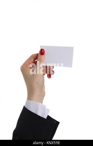 Donna mano dando business card in office Foto Stock