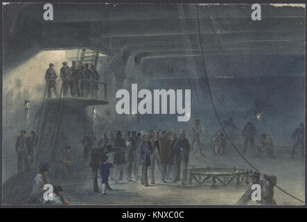 Avvolgimento del cavo nel dopo-serbatoio sul bordo della Great Eastern a Sheerness- Visita di S.A.R. il Principe di Galles a maggio 23rd, 1865 INCONTRATO DP801247 383815 Artista: Robert Charles Dudley, britannico, 1826?1909, avvolgimento del cavo nel dopo-serbatoio sul bordo della Great Eastern a Sheerness: Visita di S.A.R. il Principe di Galles a maggio 23rd, 1865, 1865?66, acquerello su grafite con tocchi di gouache, foglio: 6 11/16 in. ? 10 a. (17 ? 25,4 cm). Il Metropolitan Museum of Art di New York. Dono di Ciro W. Campo, 1892 (92.10.56) Foto Stock