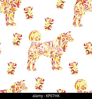 Modello senza cuciture con cani su zentangle stile. Anno Nuovo Cinese Simbolo, 2018 Anno di sfondo del cane. Vettore. Illustrazione Vettoriale