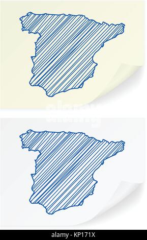 Spagna scribble mappa su uno sfondo bianco. Illustrazione Vettoriale