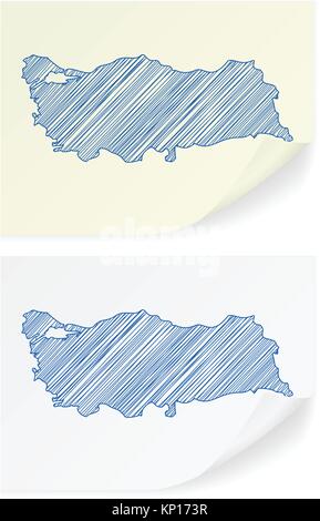 La Turchia scribble mappa su uno sfondo bianco. Illustrazione Vettoriale