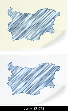 La Bulgaria scribble mappa su uno sfondo bianco. Illustrazione Vettoriale