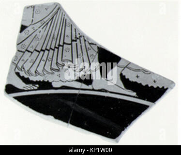 Frammento di kylix di terracotta dell'antica Grecia, con superficie e bordo dipinti, utilizzato nelle cerimonie di bere. Foto Stock