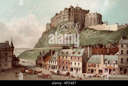 Il Castello di Edimburgo dal Grassmarket, illustrazione Vittoriano Foto Stock