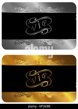 Oro e argento business card template con motivi decorativi. Foto Stock