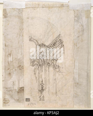 Foglio che mostra lo studio architettonico sul recto e un disegno separato sul verso, illustrando design, struttura e pianificazione, parte della collezione MET. Foto Stock