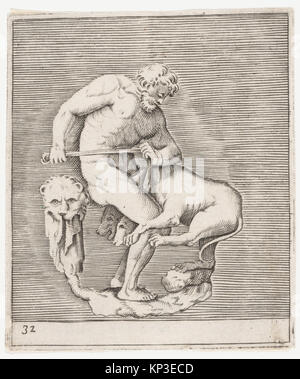 Incisione della serie "Ex Antiquis Cameorum et Gemmae Delineata", raffigurante Ercole che cattura il cane a tre teste Cerberus, un compito dei suoi dodici Labori. Foto Stock