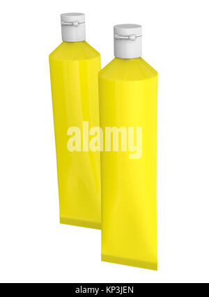 Pacchetto di dentifricio mockup, vuoto tubo giallo in 3D render Foto Stock