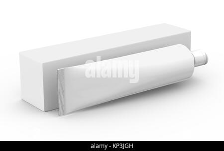 Blank dentifricio mockup, tubo bianco con scatola di carta in 3D render Foto Stock