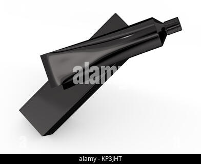 Blank dentifricio mockup, floating incollare il tubo con la cassetta della carta in 3D eseguire il rendering in nero Foto Stock