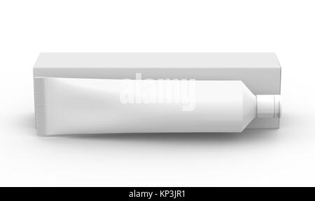 Blank dentifricio mockup, floating incollare il tubo con la cassetta della carta in 3D render Foto Stock