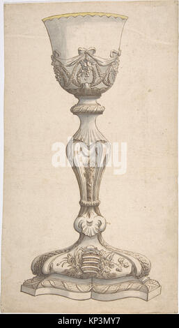 Un disegno per un calice recante le braccia di Jean-Francois Paul LeFevre de Caumartin, vescovo di Vannes, della collezione MET, che mostra dettagli ornamentali e araldici. Foto Stock