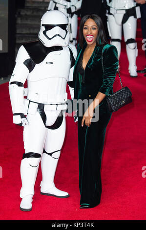 Londra, Regno Unito. 12 Dic, 2017. Alexandra Burke assiste la "Star Wars: ultimi Jedi' premiere europeo al Royal Albert Hall il 12 dicembre 2017 a Londra, Gran Bretagna. Credito: Geisler-Fotopress/Alamy Live News Foto Stock