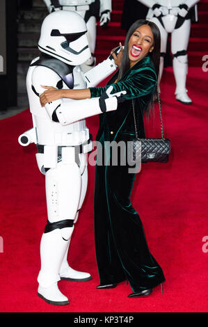 Londra, Regno Unito. 12 Dic, 2017. Alexandra Burke assiste la "Star Wars: ultimi Jedi' premiere europeo al Royal Albert Hall il 12 dicembre 2017 a Londra, Gran Bretagna. Credito: Geisler-Fotopress/Alamy Live News Foto Stock