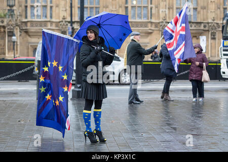 Londra, Regno Unito. 13 Dicembre 2017Anti Brexit, pro manifestanti europei dimostrano al di fuori del parlamento di Westminster ad oggi. La House of Commons dibattito oggi un emendamento alla trattativa Brexit, dando MP è il diritto di voto sul finale di trattativa, dovrebbe diventare sanciti dalla legge. Credito: Vickie Flores/Alamy Live News Foto Stock