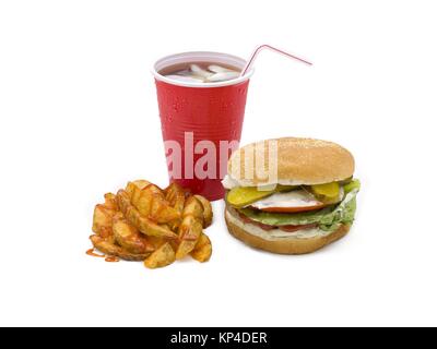 Burger patatine fritte e soda Foto Stock