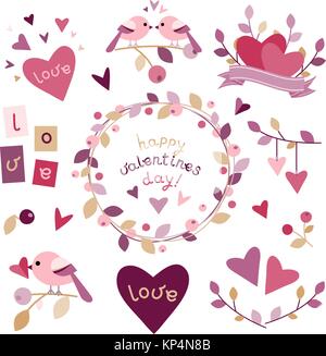 Set di elementi di design per il giorno di San Valentino. Eps 10 Illustrazione Vettoriale