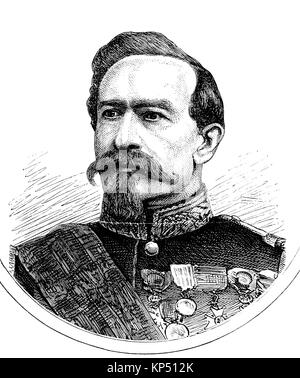 Ritratto di Charles Denis Sauter Bourbaki, 22 Aprile 1816 - 22 settembre 1897, è stato un generale francese, comandante della Francia orientale esercito nella guerra franco-prussiana del 1870/71, al tempo della guerra franco-prussiana o guerra franco-tedesca, Deutsch-Franzoesischer Krieg, 1870 - 1871, digitale migliorata la riproduzione di un originale xilografia dal 1871 Foto Stock