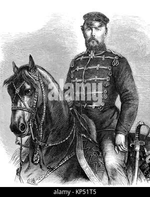 Il principe Friedrich Carl Nicolaus della Prussia, 20 marzo 1828 - 15 giugno 1885, era un principe di Prussia e generale, tempo della guerra franco-prussiana o guerra franco-tedesca, Deutsch-Franzoesischer Krieg, 1870 - 1871, digitale migliorata la riproduzione di un originale xilografia dal 1871 Foto Stock